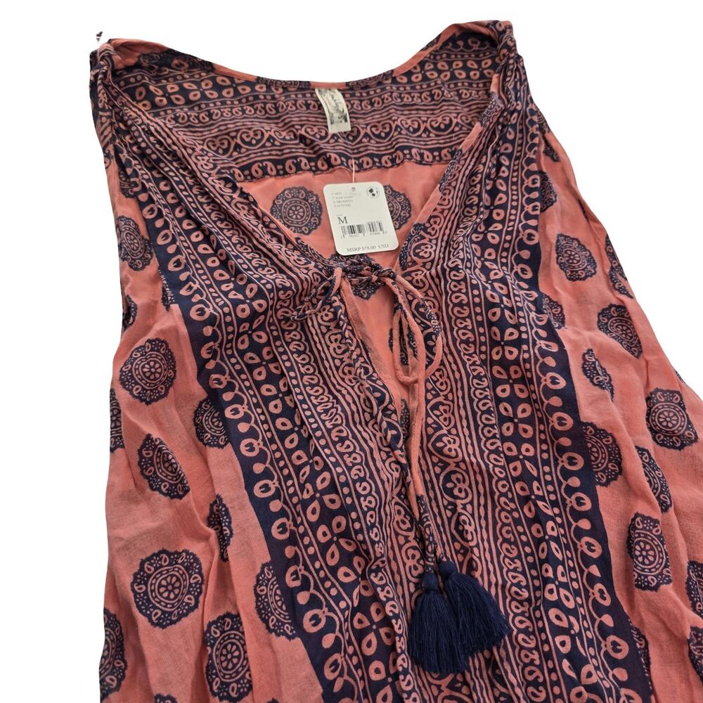 Free People Bodysuit Womens Medium Boho Tie Front Tassel Deep V Festival - Picture 9 of 14